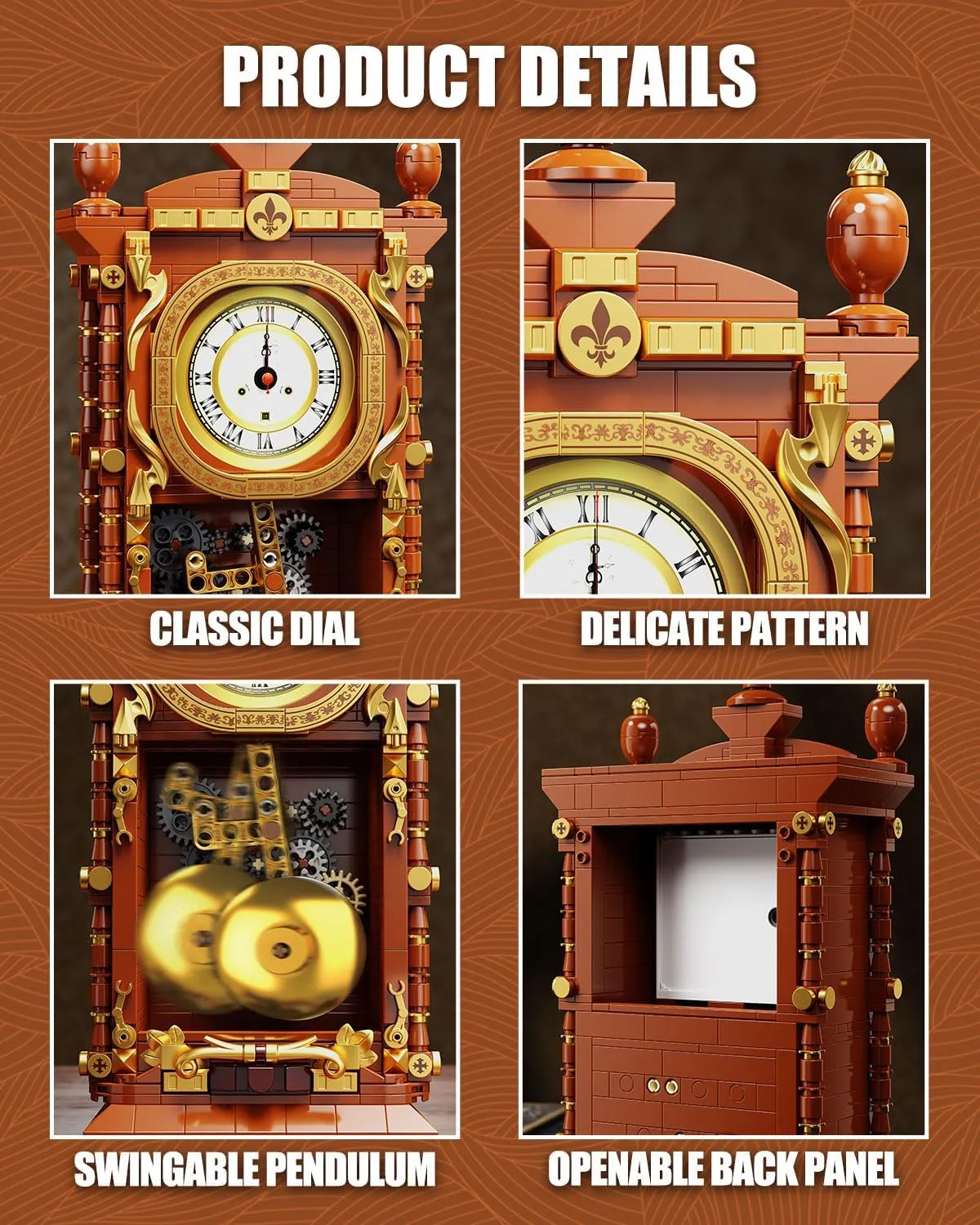 TYCOLE Vintage Pendulum Clock Building Block Set Interior