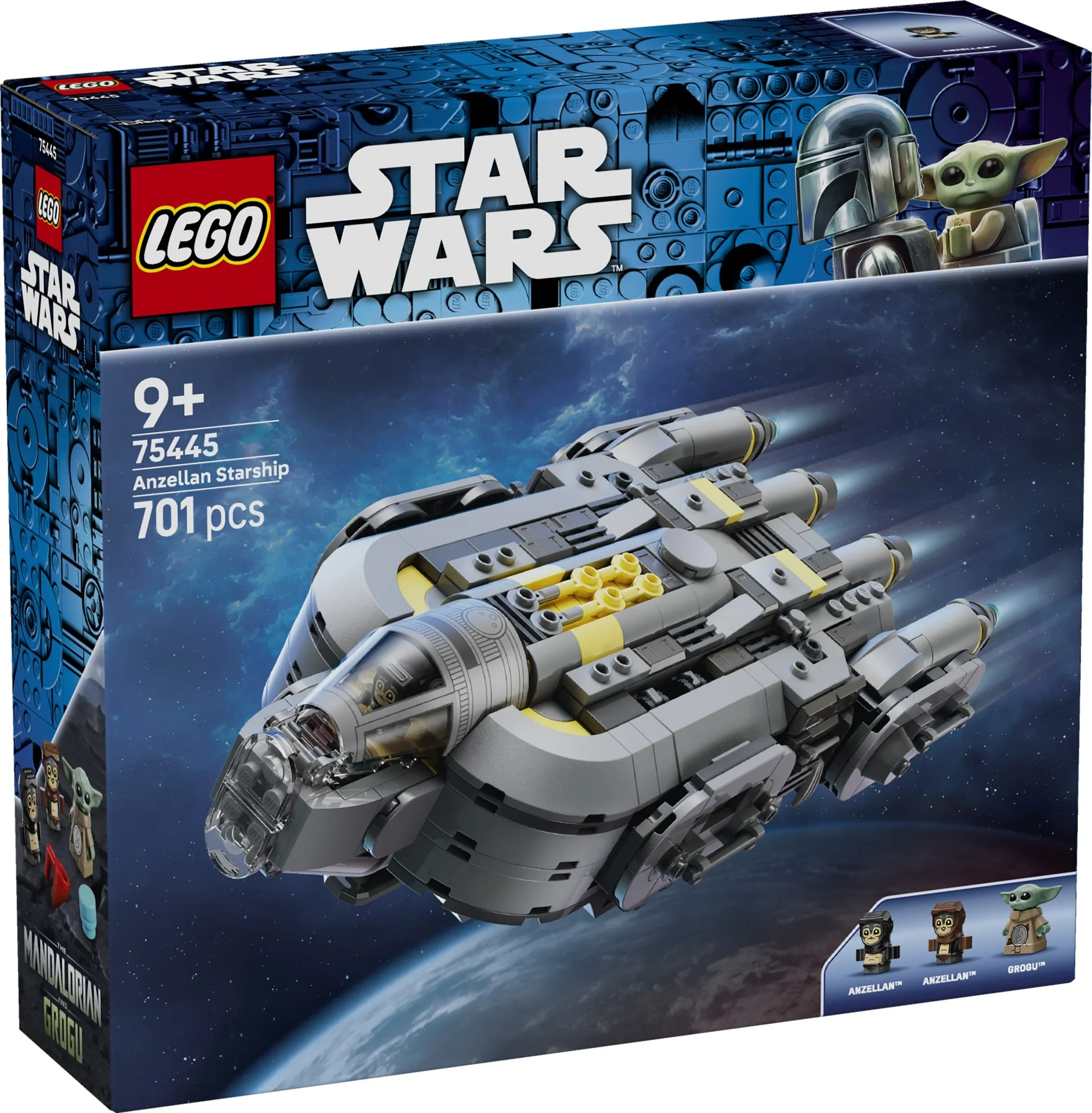 Back of the Lego Star Wars Anzellan Starship 75445-1 box showing internal details and play features.