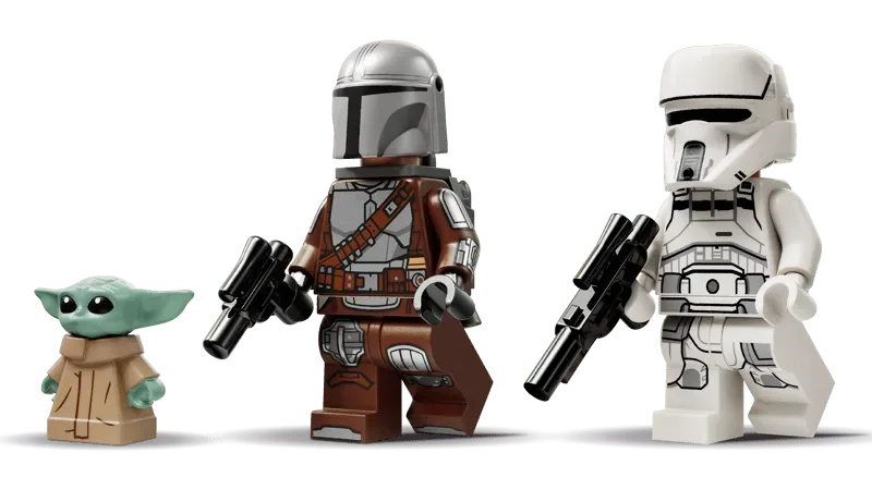 Lego Grogu, Mandalorian, AT-ST Driver minifigures.