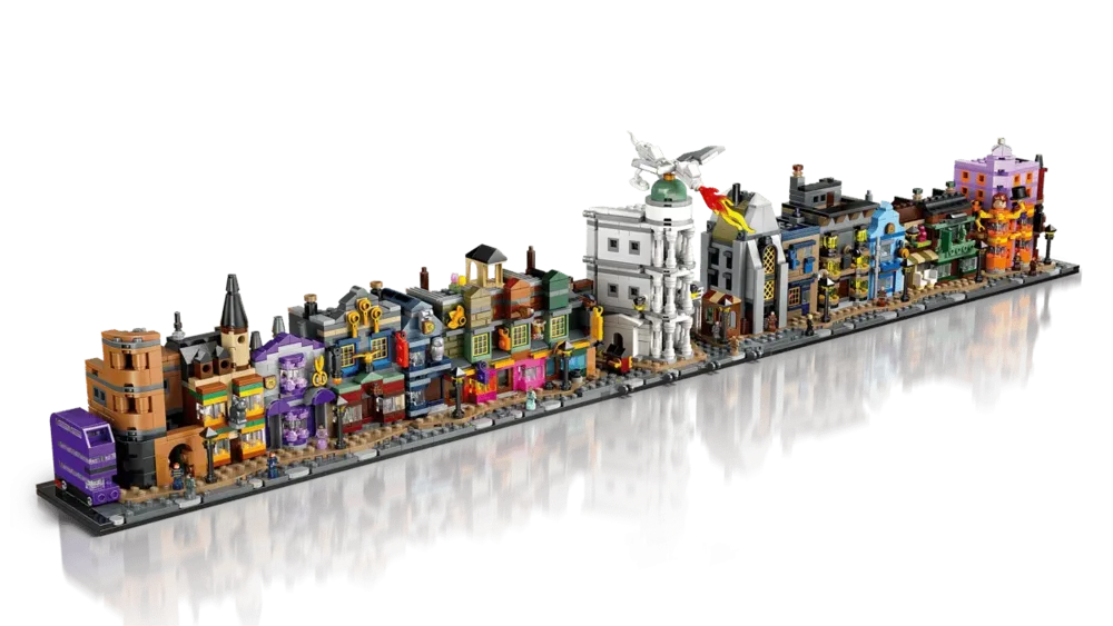 Angled linear view of Diagon Alley model.