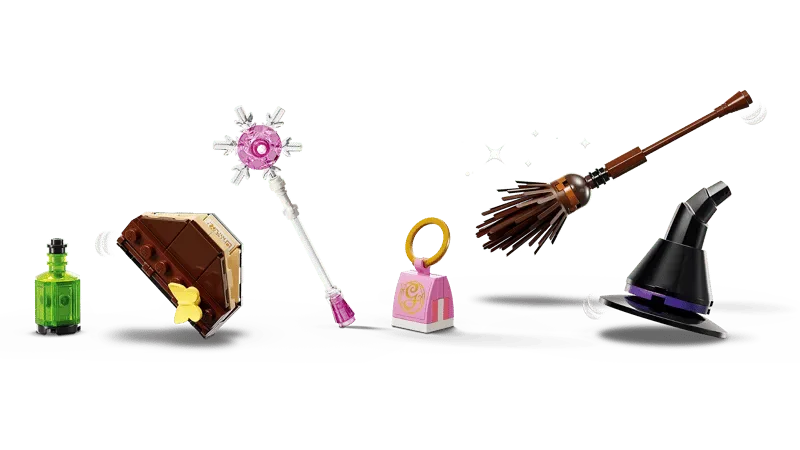 Lego Elphaba & Glinda set accessories close-up.