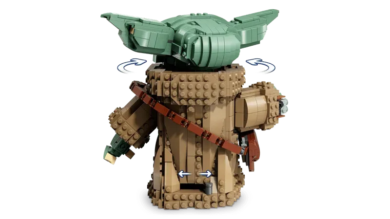 LEGO Grogu back view, showing articulation.