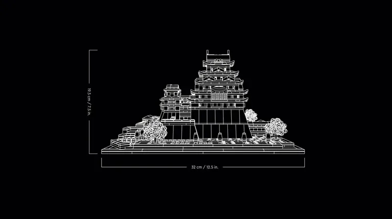 LEGO Himeji Castle dimensions schematic.