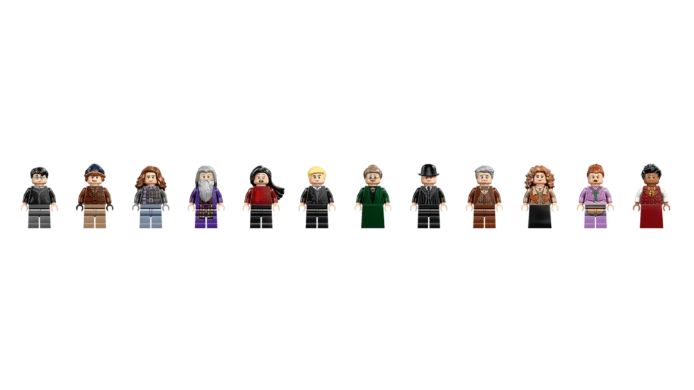 Eleven Hogsmeade Village minifigures.