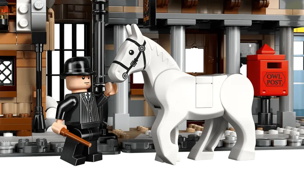 Minifigure, horse, and Owl Post.