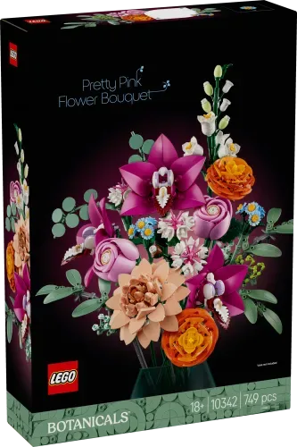 Front view of the LEGO Pretty Pink Flower Bouquet 10342 box.