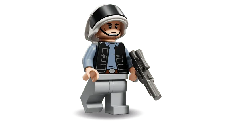 A close-up, full-body shot of the Rebel Fleet Trooper minifigure from the LEGO Star Wars 75421 set, armed with a blaster rifle and wearing a classic white helmet.