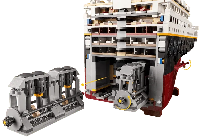LEGO Titanic engine room interior.
