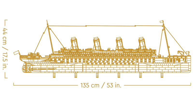 LEGO Titanic dimensions diagram.