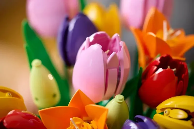 Close-up LEGO tulip textures.