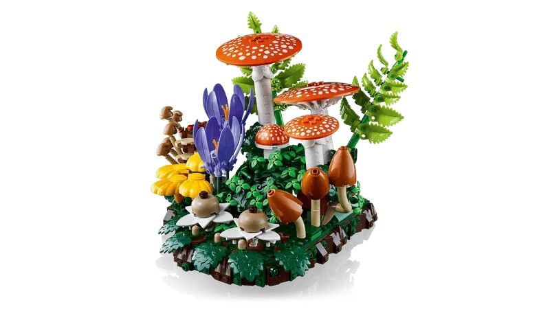 Angled view of mushrooms.