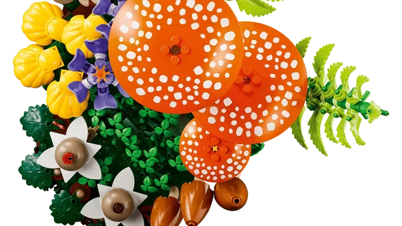Mushroom caps and ladybug detail.