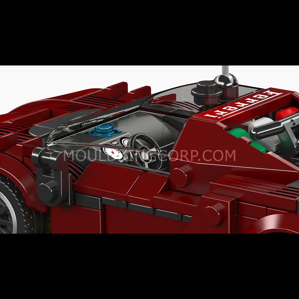 Supercar model interior and engine bay.