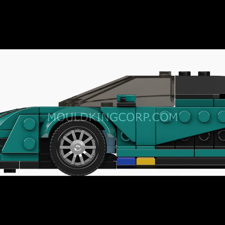 Full side profile of the Mould King Regera brick model, showcasing its long, sleek body and wheels.