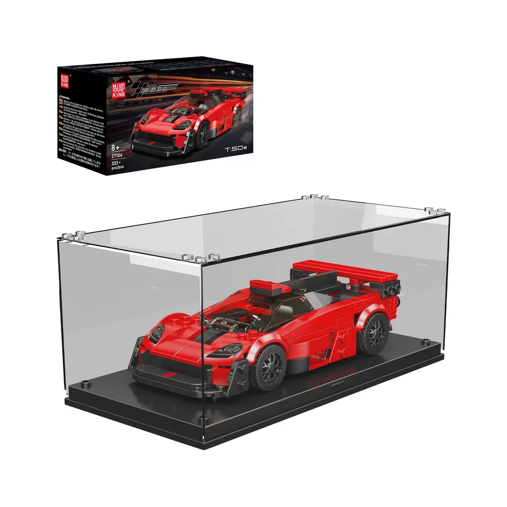 Mould King T.50s Supercar Model 27106 box and model in display case