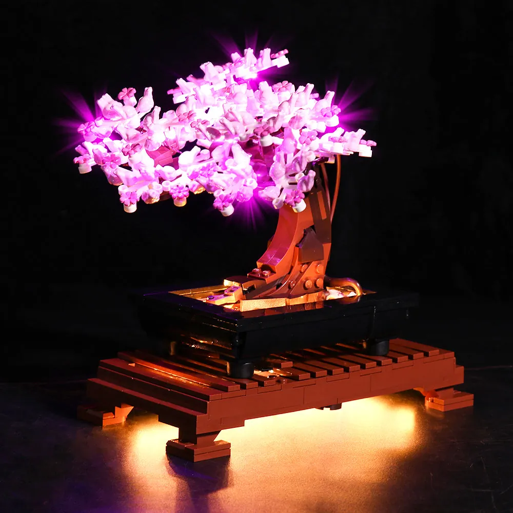 BrickBling LED kit for LEGO Bonsai Tree 10281 with micro LEDs lighting the trunk and pink foliage
