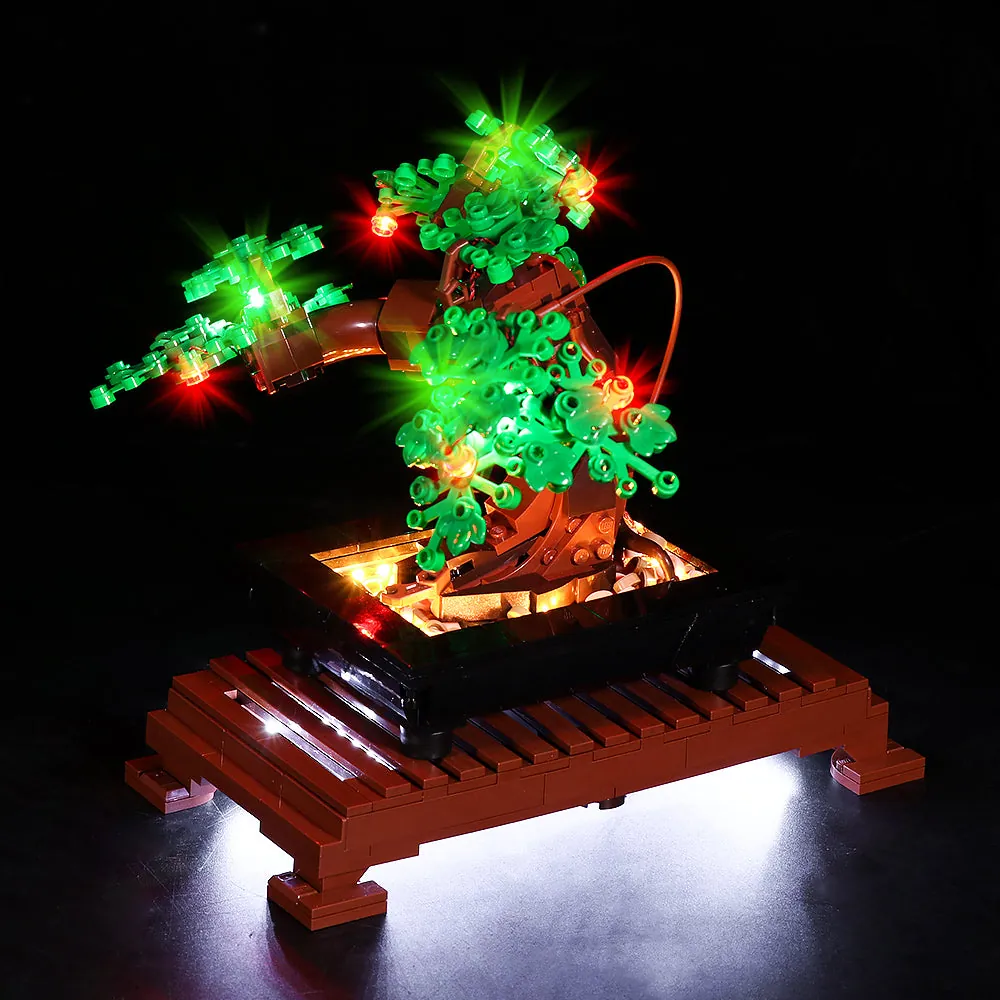 Close-up of BrickBling modular micro-LEDs on LEGO Bonsai trunk