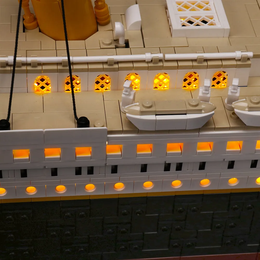 BrickBling micro-LED lighting details on LEGO Titanic hull
