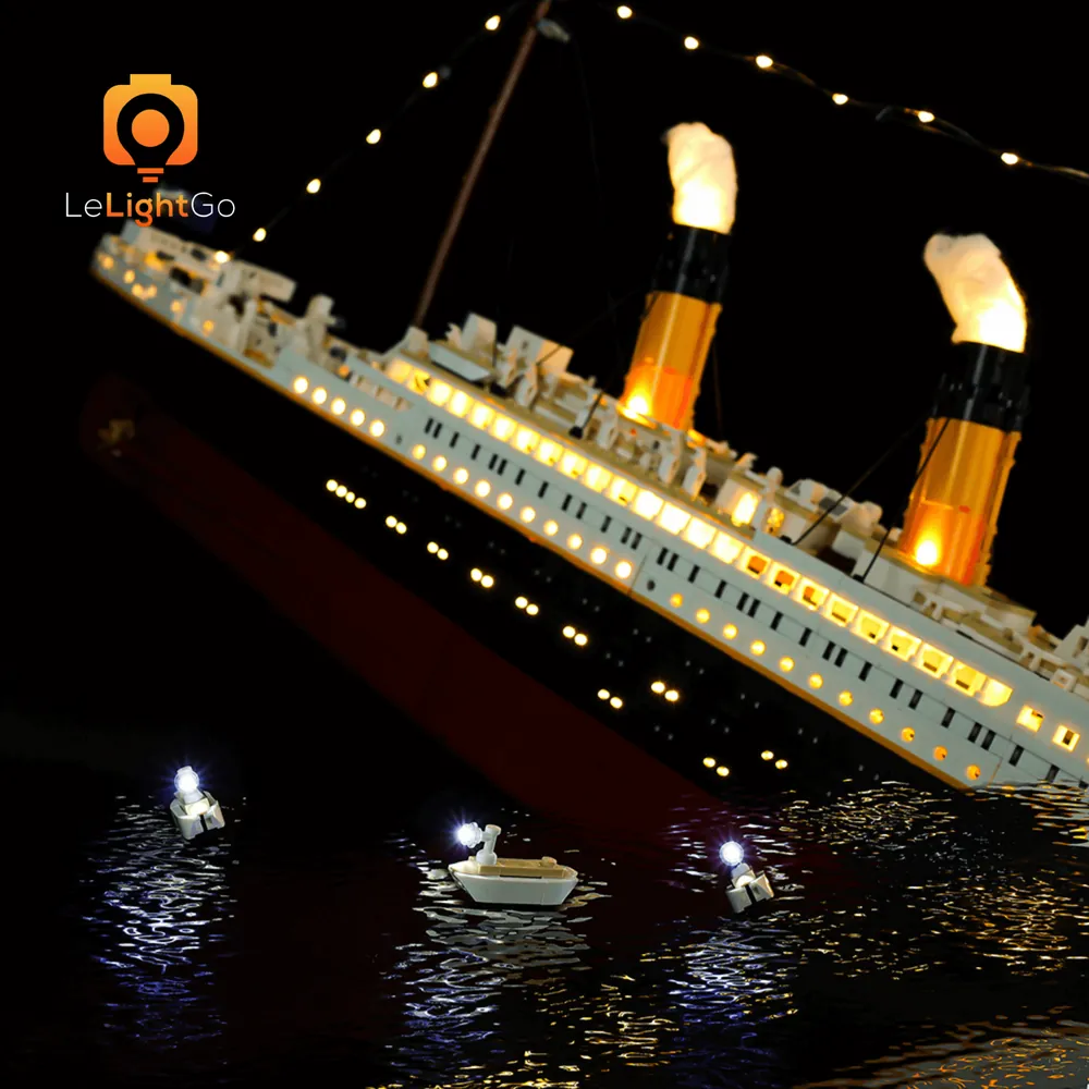 LEGO Titanic lit by LeLightGo modular micro-LED expansion