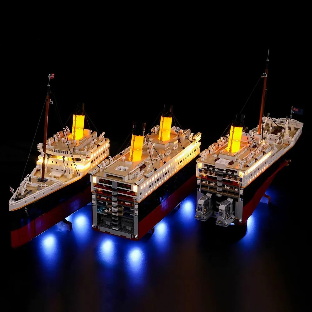 LEGO Titanic decks lit by Lightailing integrated LED wires