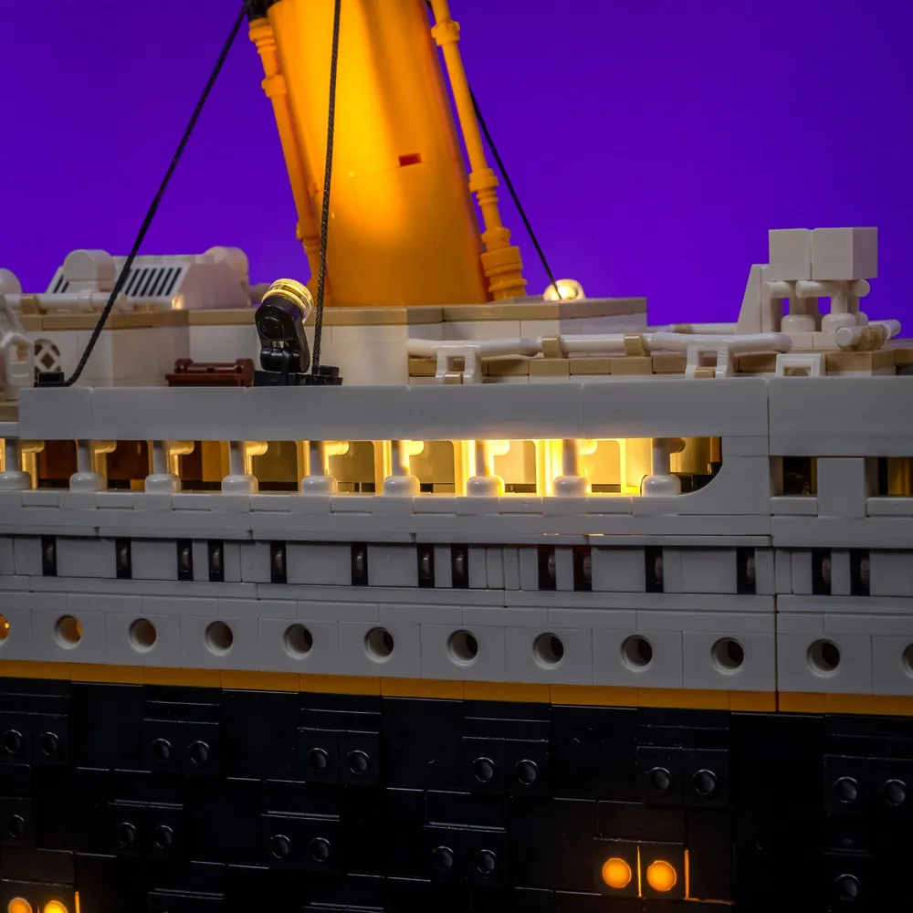 LEGO Titanic at stern with Light My Bricks LED glow