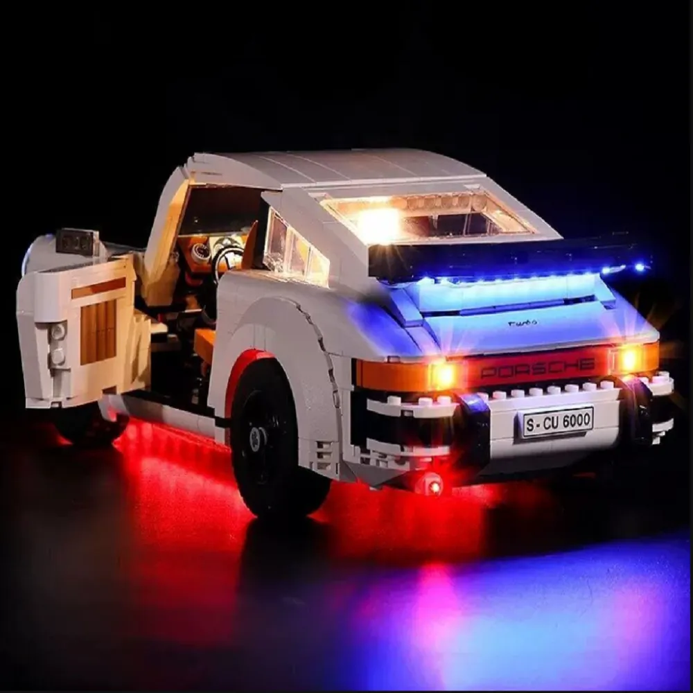 Close-up of BrickBling LED installation on LEGO Porsche 911 10295