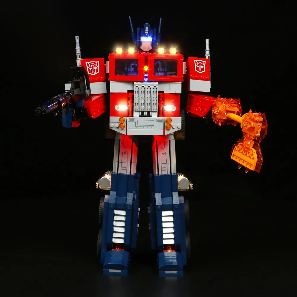 BrickBling LED kit for LEGO Optimus Prime 10302 with micro-LEDs lighting the torso and ion blaster