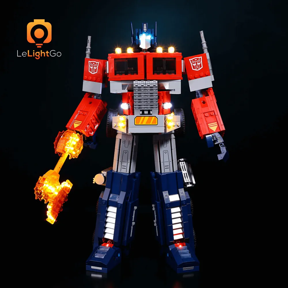 LeLightGo LED kit for LEGO Optimus Prime 10302 with micro-LEDs lighting the Matrix and axe