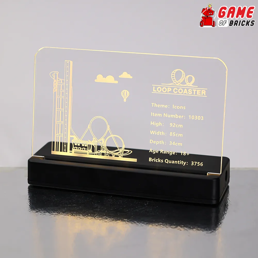 Close-up of the Game of Bricks standard gauge expansion board for LEGO Loop Coaster 10303