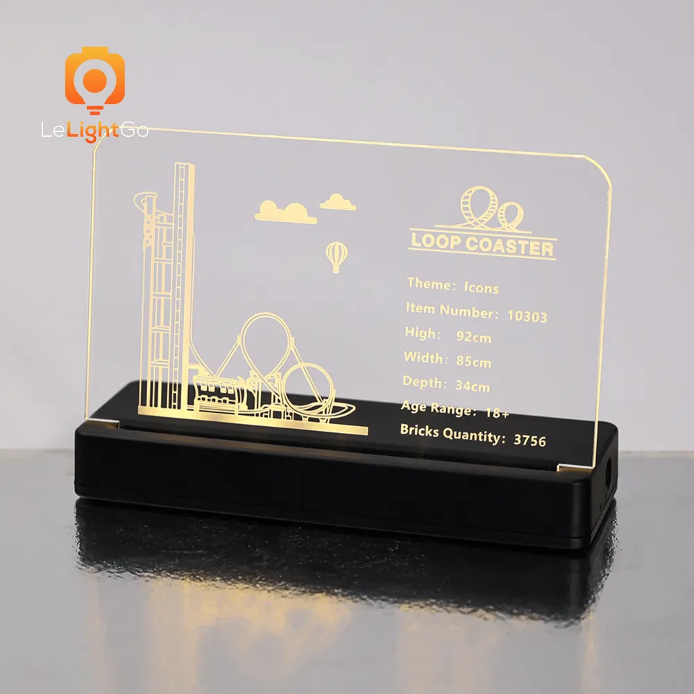 Blue LED nameplate on LEGO Loop Coaster 10303 from LeLightGo