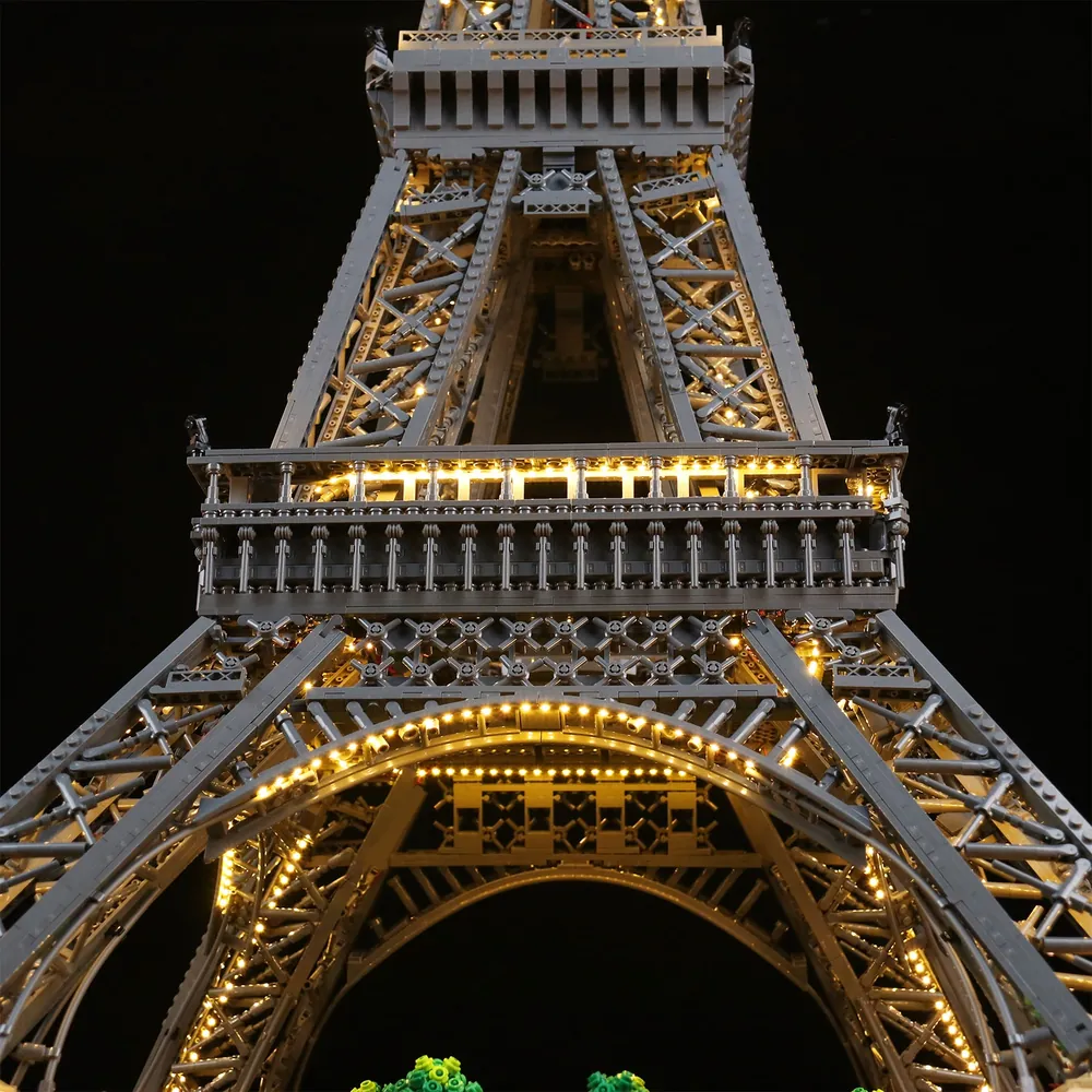 LEGO 10307 Eiffel Tower illuminated with BrickBling modular LEDs at night