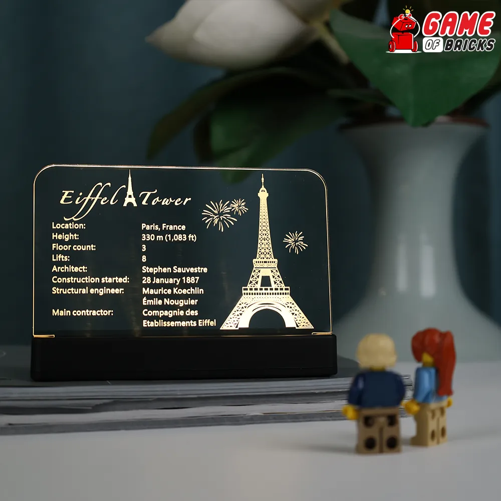 Game of Bricks LED nameplate kit for LEGO Eiffel Tower 10307 with expansion boards