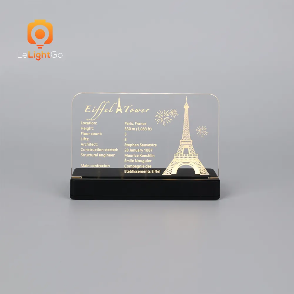 LeLightGo LED nameplate kit for LEGO Eiffel Tower 10307 with micro-LEDs