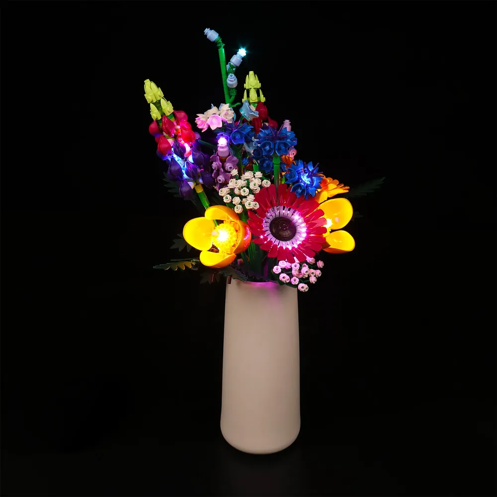 BrickBling lighting kit for LEGO Wildflower Bouquet 10313 showing illuminated flower heads