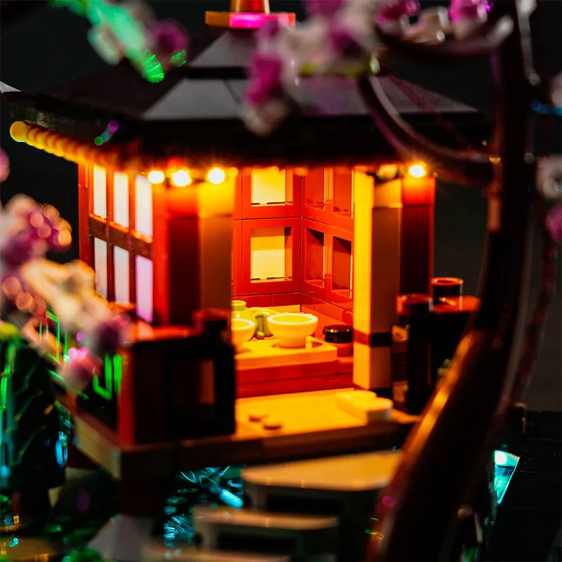 BrickBling micro-LEDs highlighting LEGO Tranquil Garden pagoda