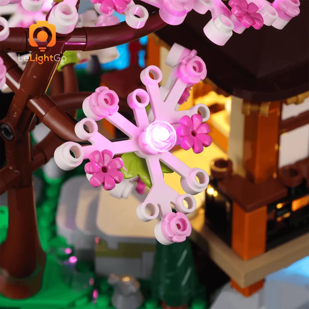 LeLightGo micro-LEDs illuminating LEGO Tranquil Garden pond