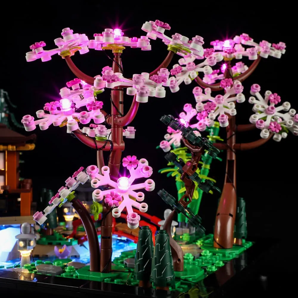 Lightailing pre-soldered wires illuminating LEGO Tranquil Garden