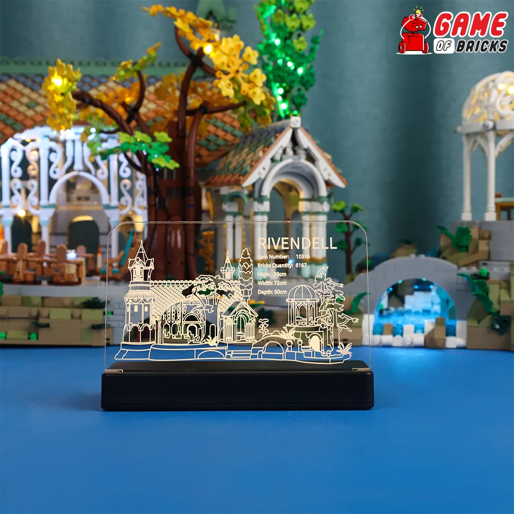 Glowing nameplate on LEGO Rivendell display