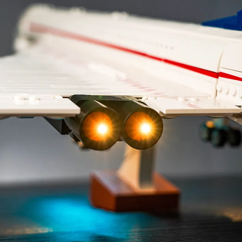 Close-up of BrickBling micro-LEDs on LEGO Concorde