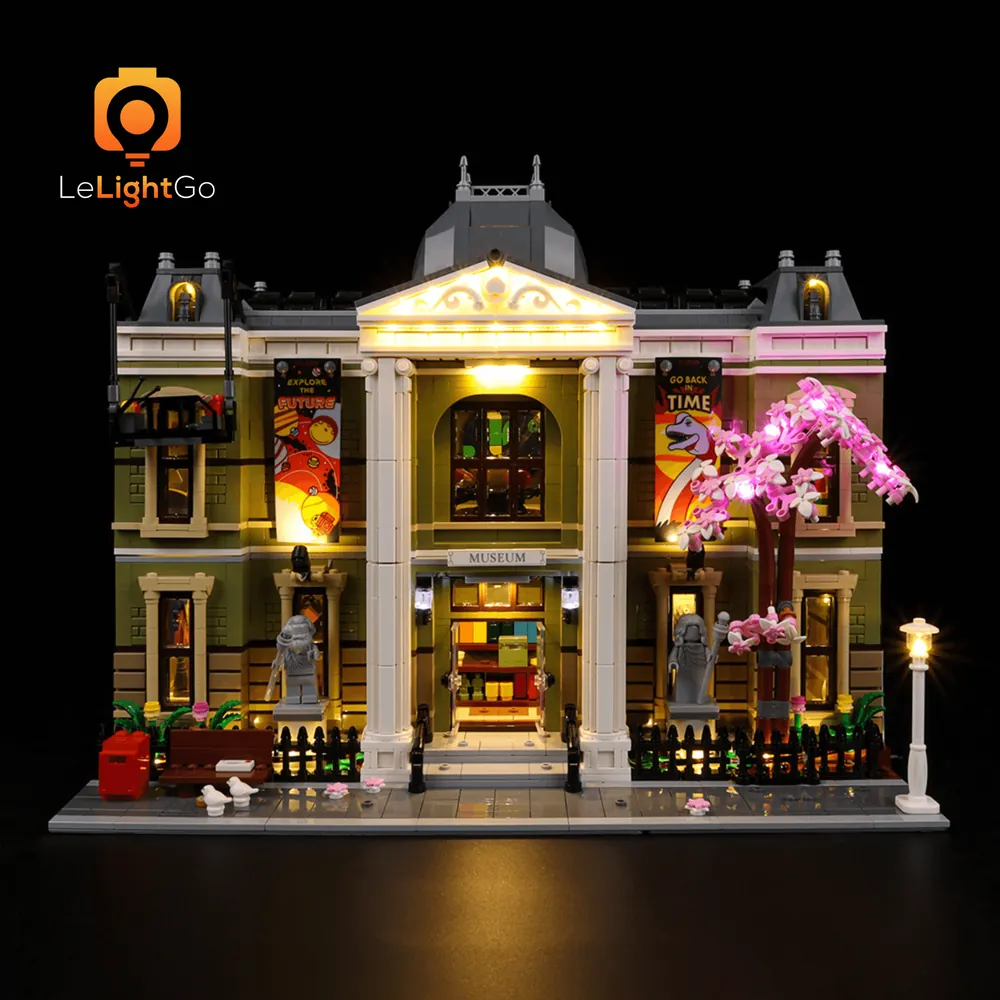 LeLightGo LED kit for LEGO Natural History Museum 10326, modular micro-LEDs, classic version, warm lighting on facade