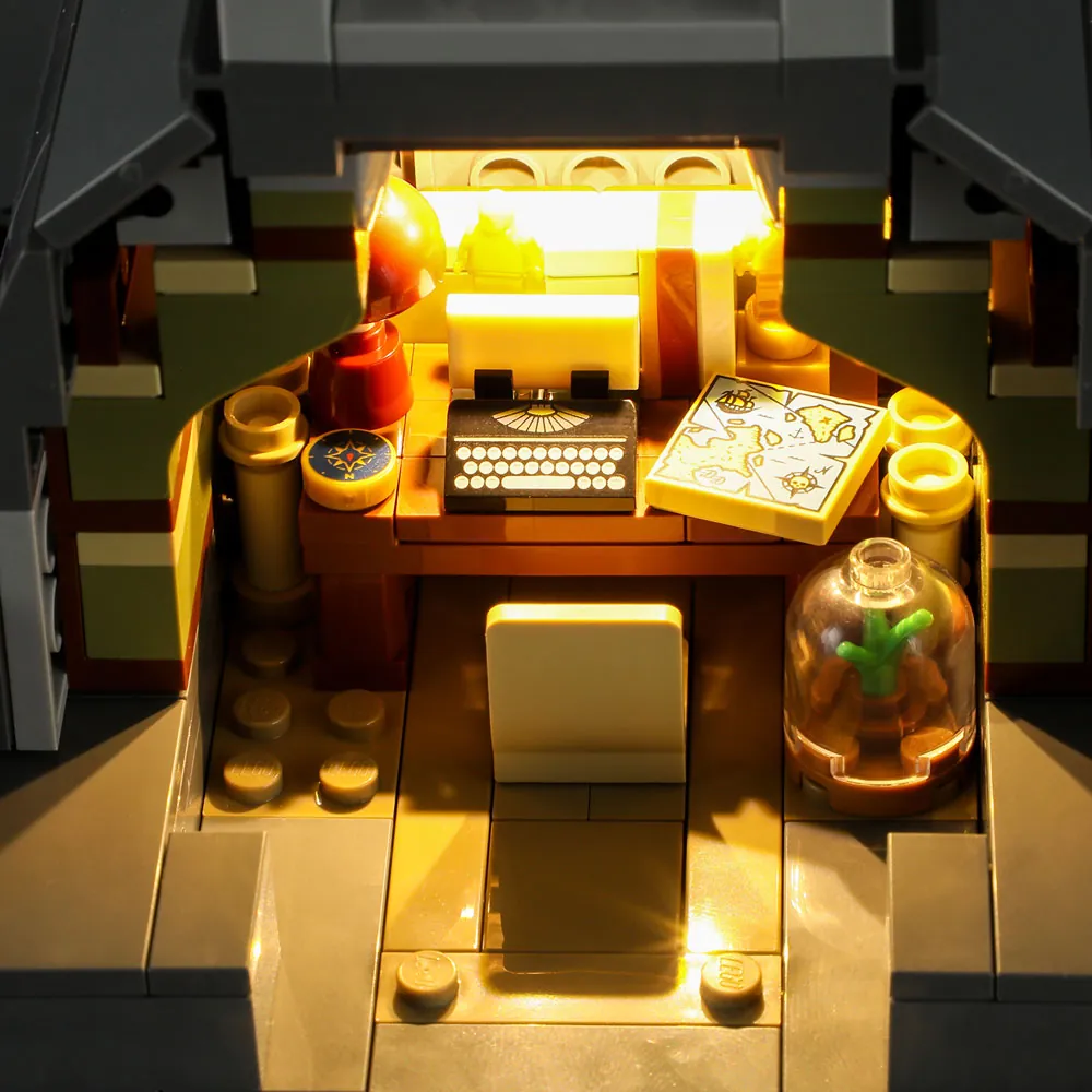 Lightailing LED kit installed inside LEGO Natural History Museum 10326, thick wires visible near floor pieces