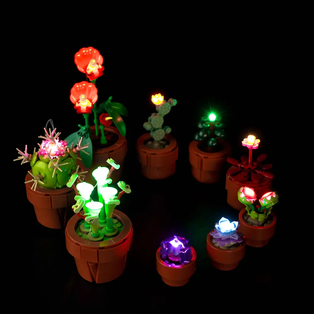 BrickBling LED kit for LEGO Tiny Plants 10329 with warm white light highlighting each succulent