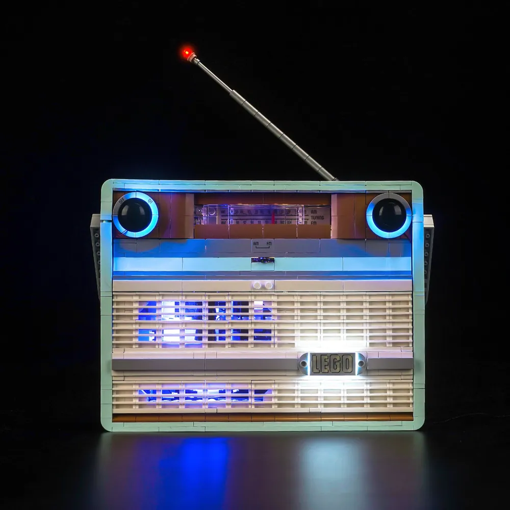 BrickBling light kit for LEGO Retro Radio 10334 illuminating front dials