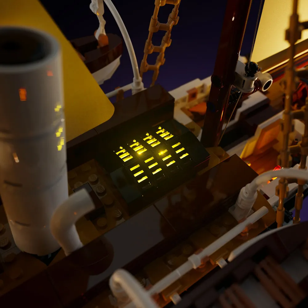Light My Bricks kit highlighting the masts of LEGO Endurance