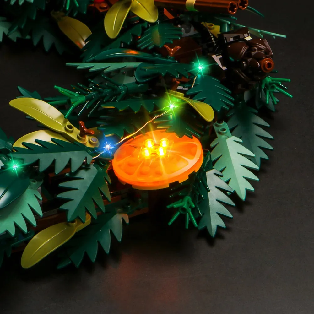 Close-up of BrickBling modular micro-LEDs on LEGO wreath