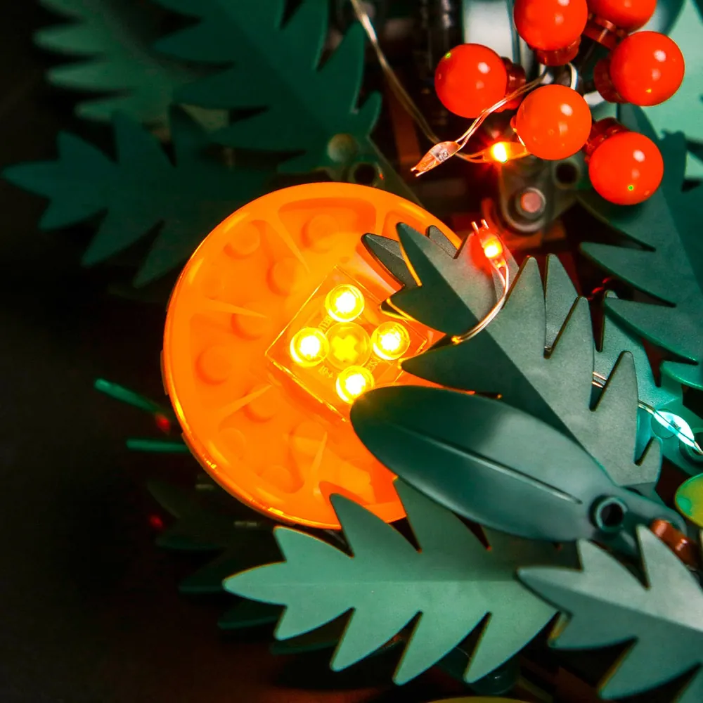 BrickBling light kit installed on completed LEGO Wreath set