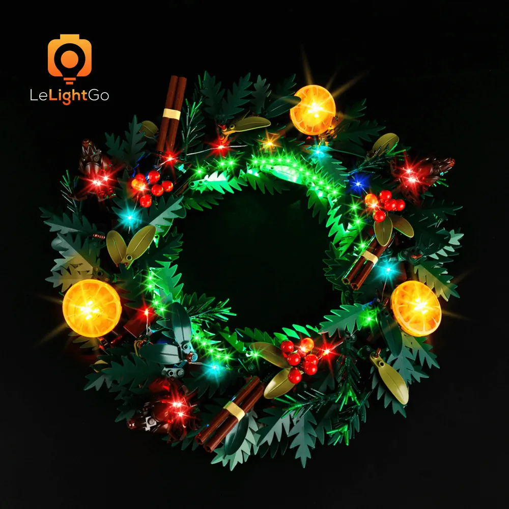 LeLightGo LED kit for LEGO Wreath 10340 highlighting berries