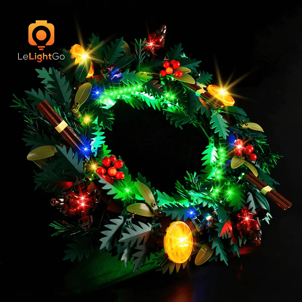 LeLightGo light kit on LEGO Wreath completed model