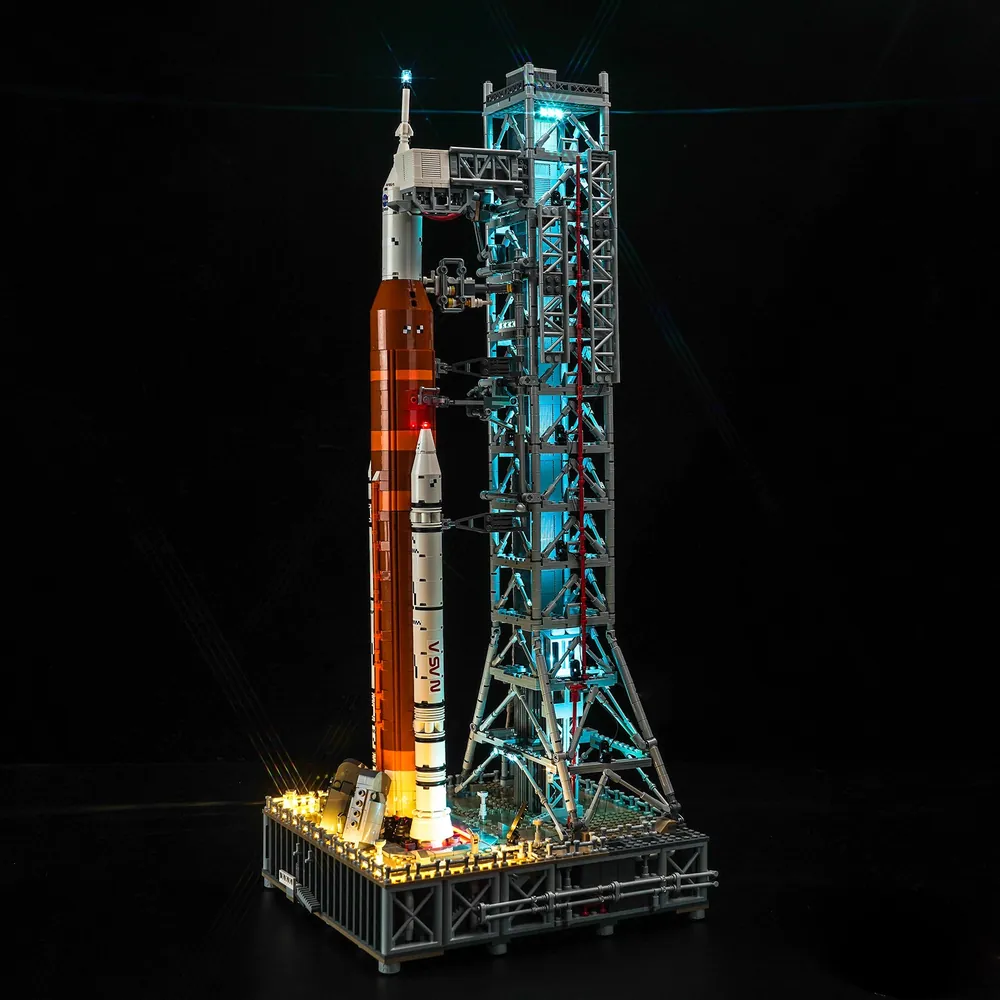 BrickBling LED kit for LEGO Artemis SLS emphasizing core stage lighting
