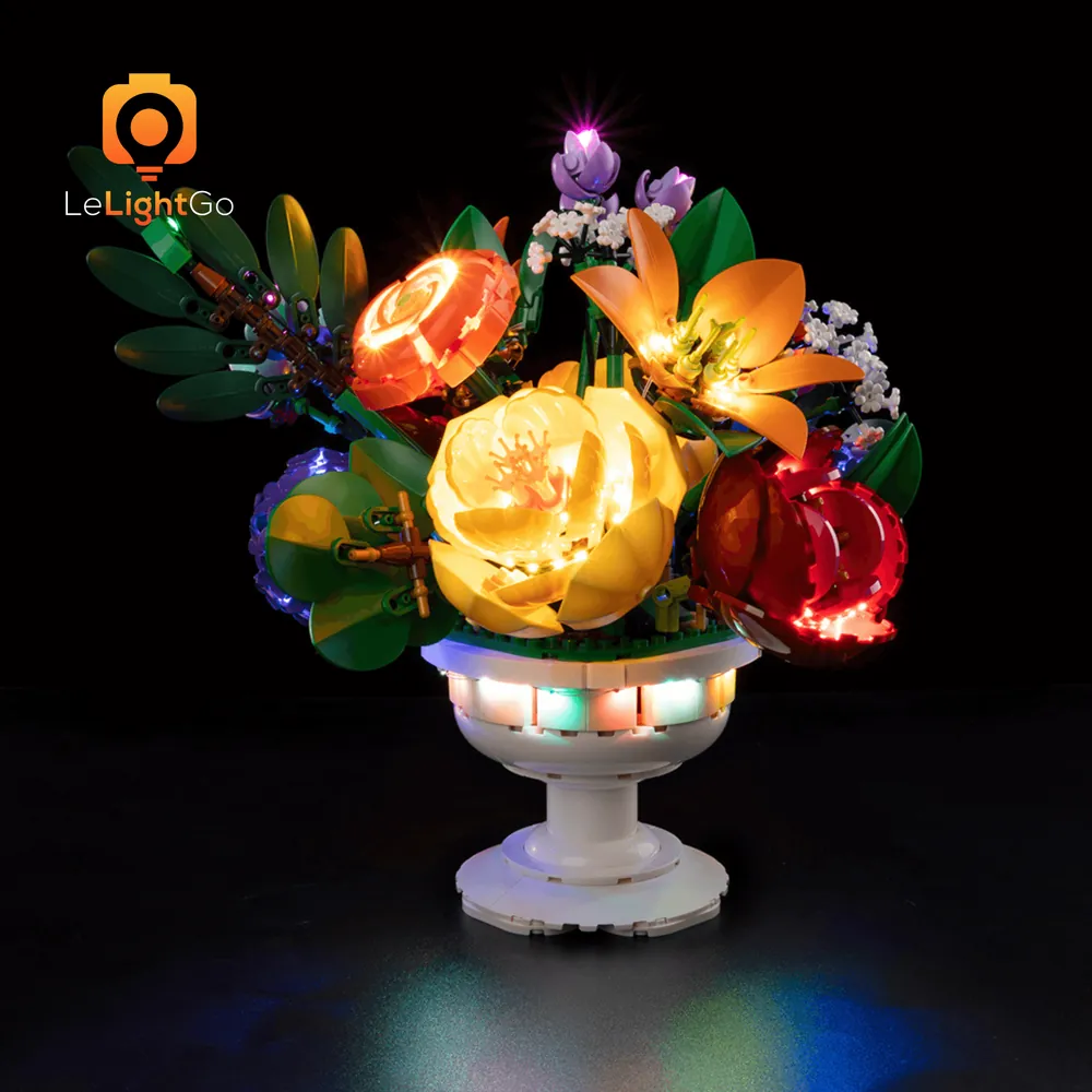 LeLightGo LED kit for LEGO Flower Arrangement 10345 with micro-LEDs on flowers